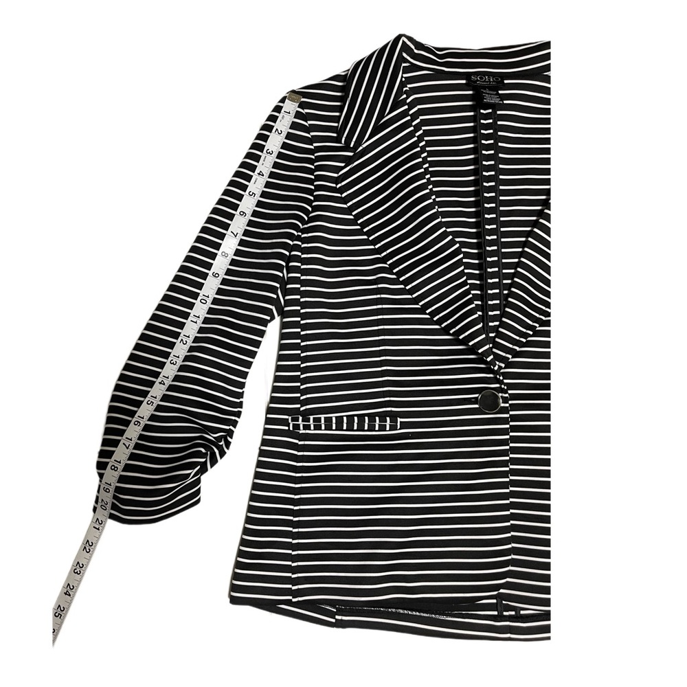 Soho Apparel Ltd Womens Blazer White-Black Stripe Long Sleeve Size L - Picture 4 of 7